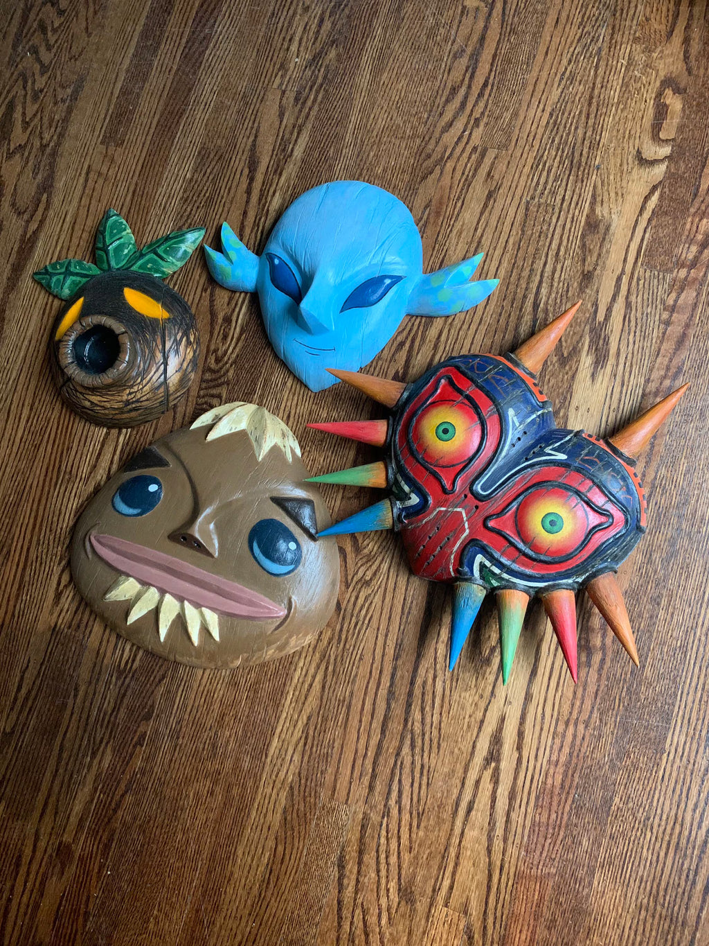 Hand Carved Wooden Transformation Masks: Deku, Goron, Zora & Majoras Mask bundle 