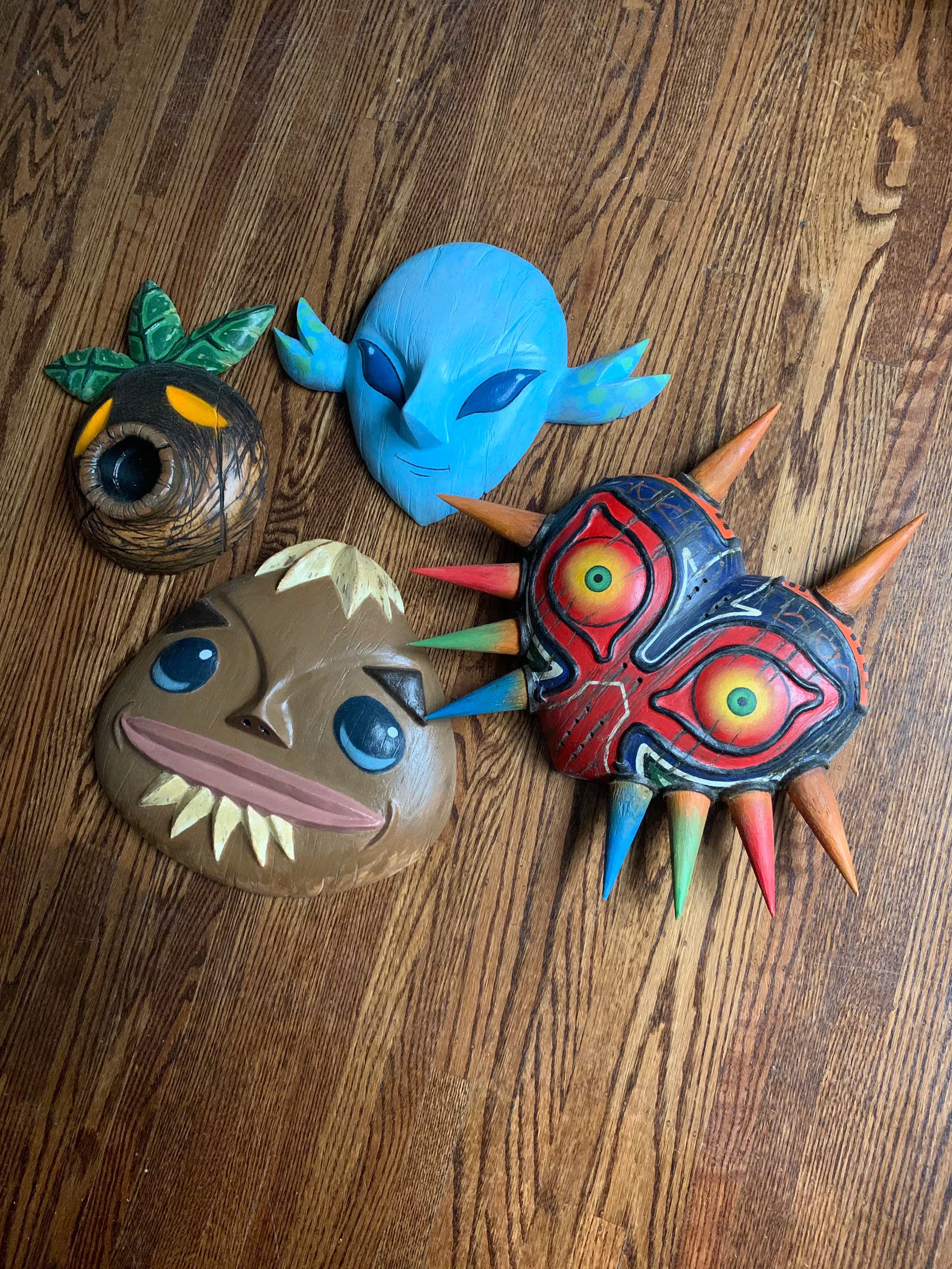 Hand Carved Wooden Transformation Masks: Deku, Goron, Zora & Majoras Mask bundle 