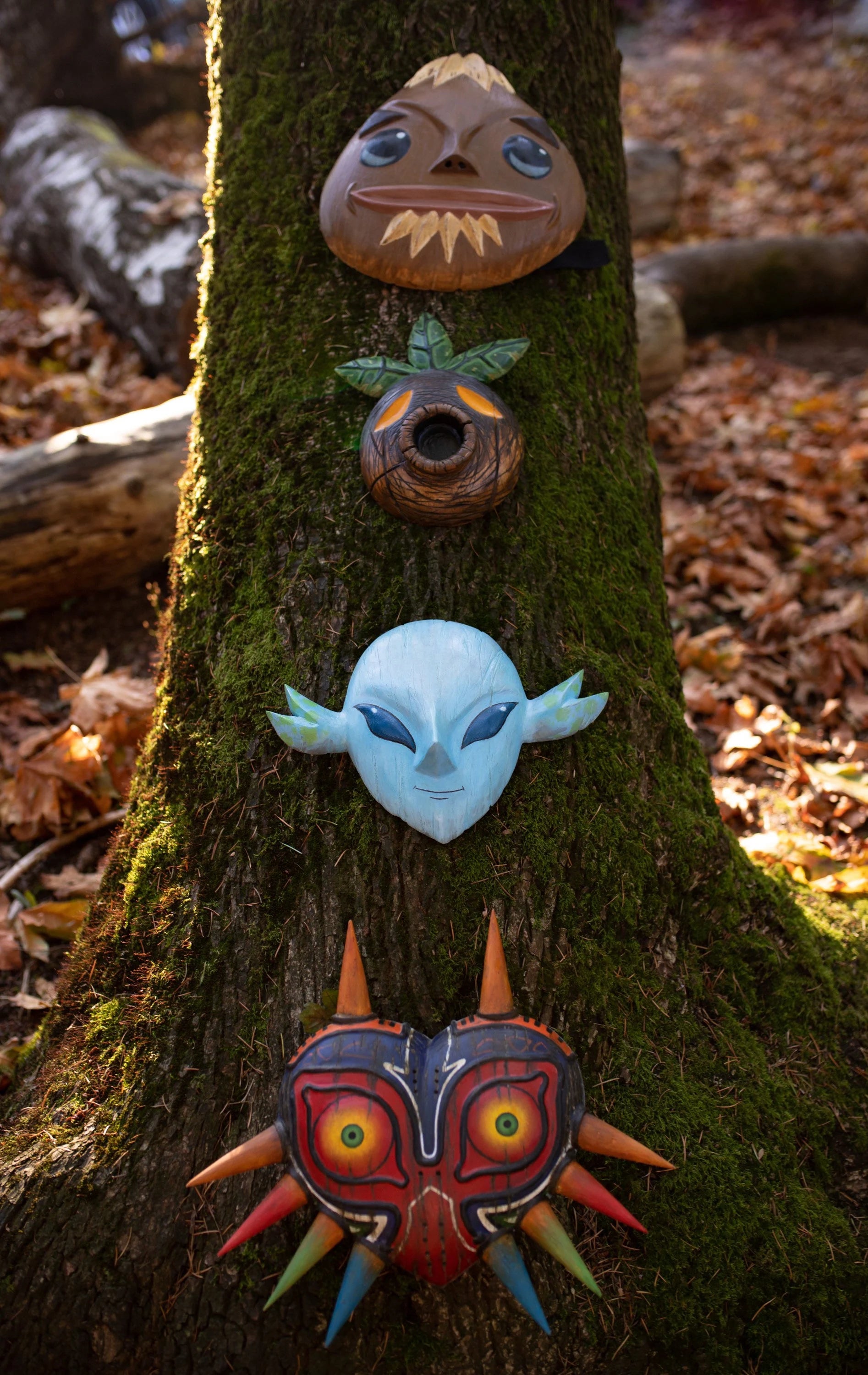 Hand Carved Wooden Transformation Masks: Deku, Goron, Zora & Majoras Mask